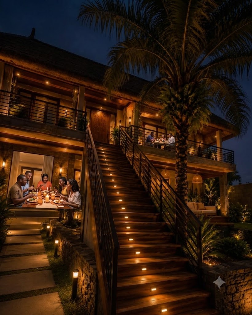 A modern rooftop terrace over the village at Ilé Ọlá